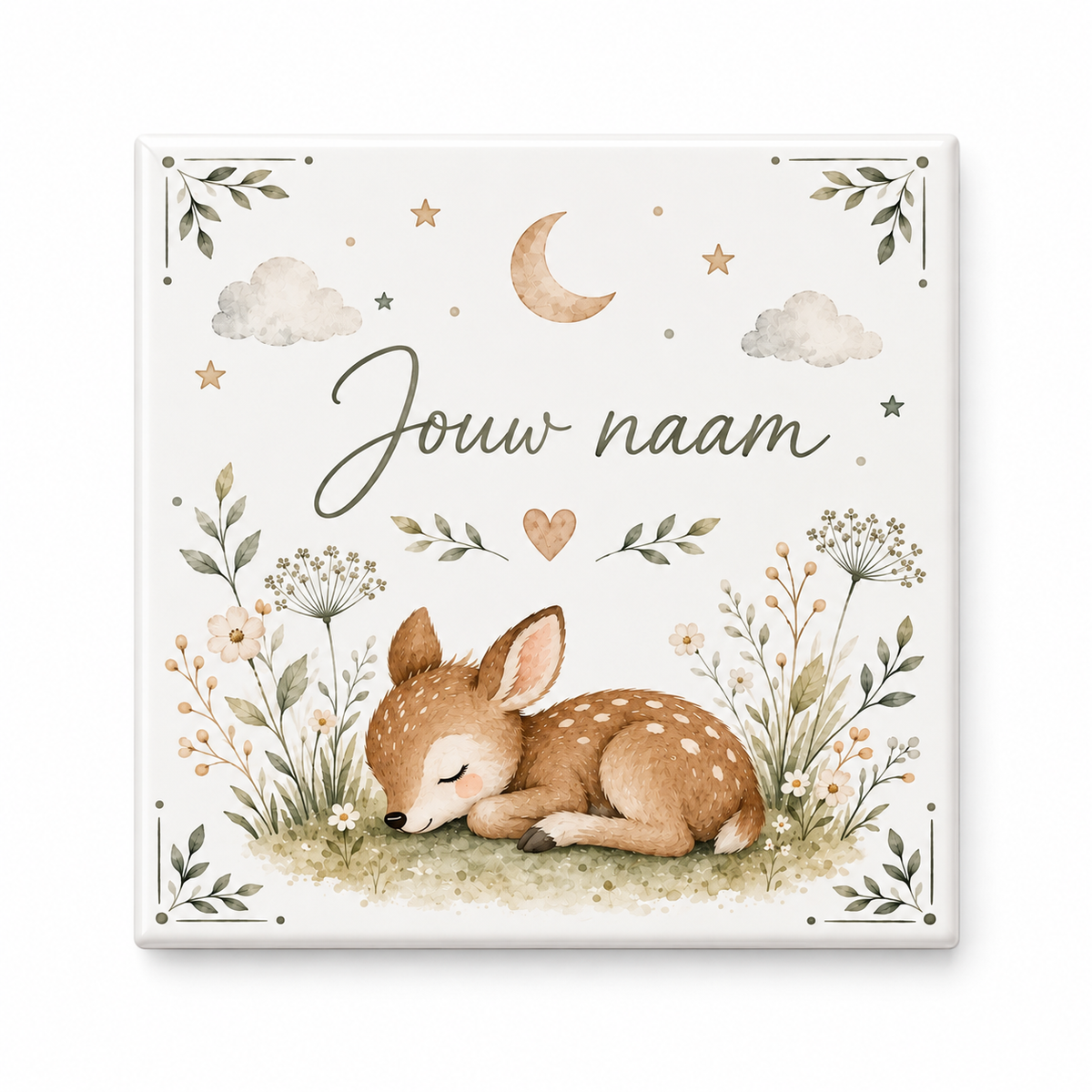Gepersonaliseerd Baby Tegeltje met Naam, Slapend Hertje, Lief Kraamcadeau