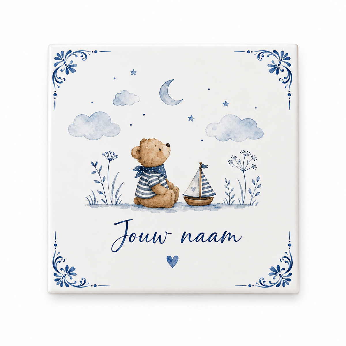 Gepersonaliseerd Baby Tegeltje met Naam Beertje & Zeilboot