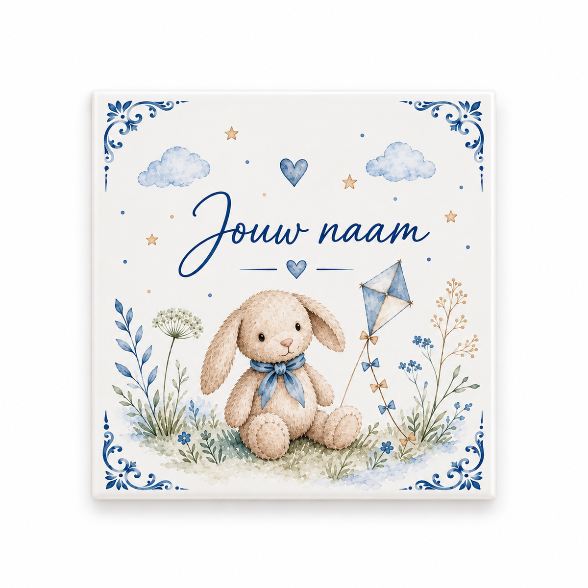 Gepersonaliseerd Baby Tegeltje met Naam, konijntje & Vlieger