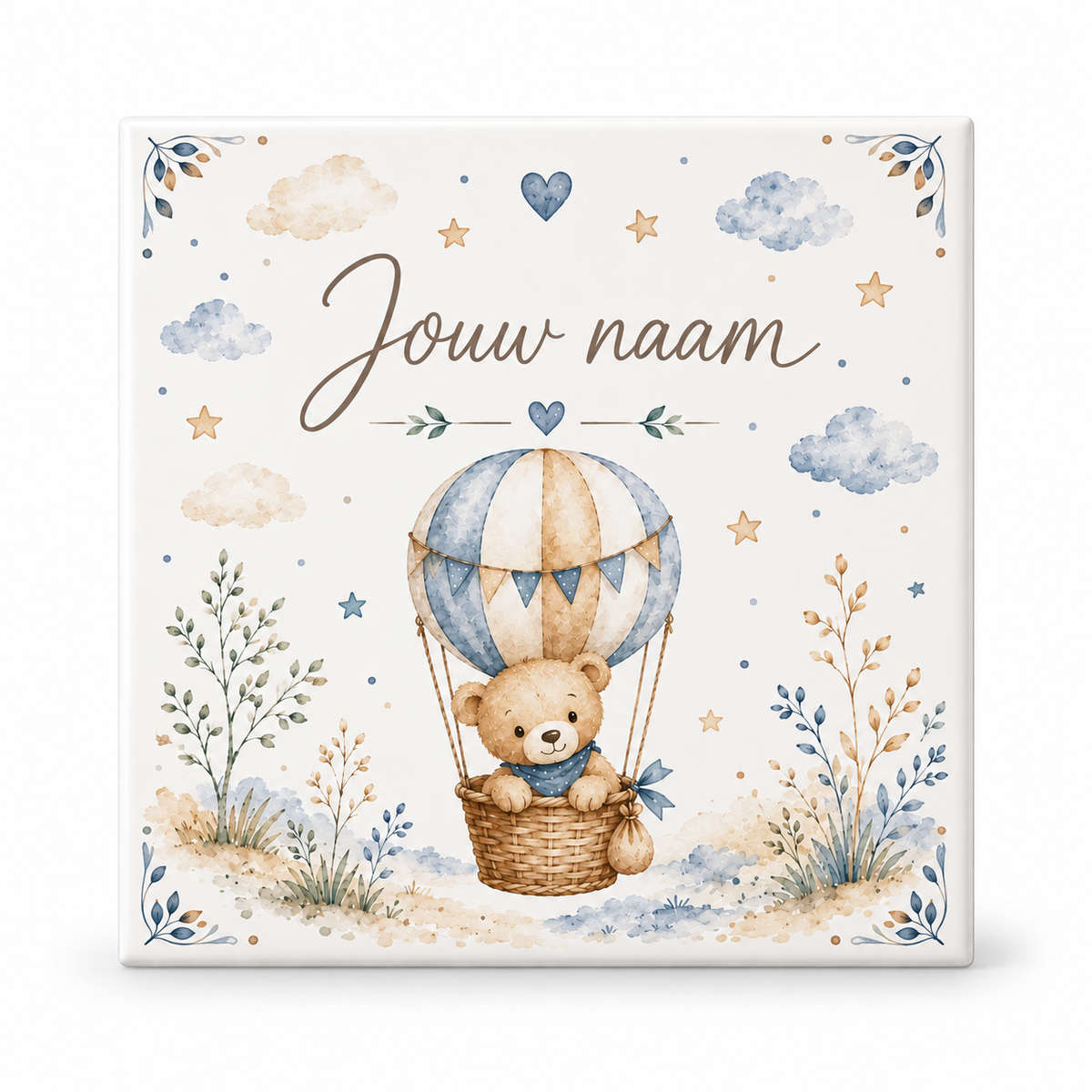 Gepersonaliseerd Baby Tegeltje met Naam, Beertje in Luchtballon