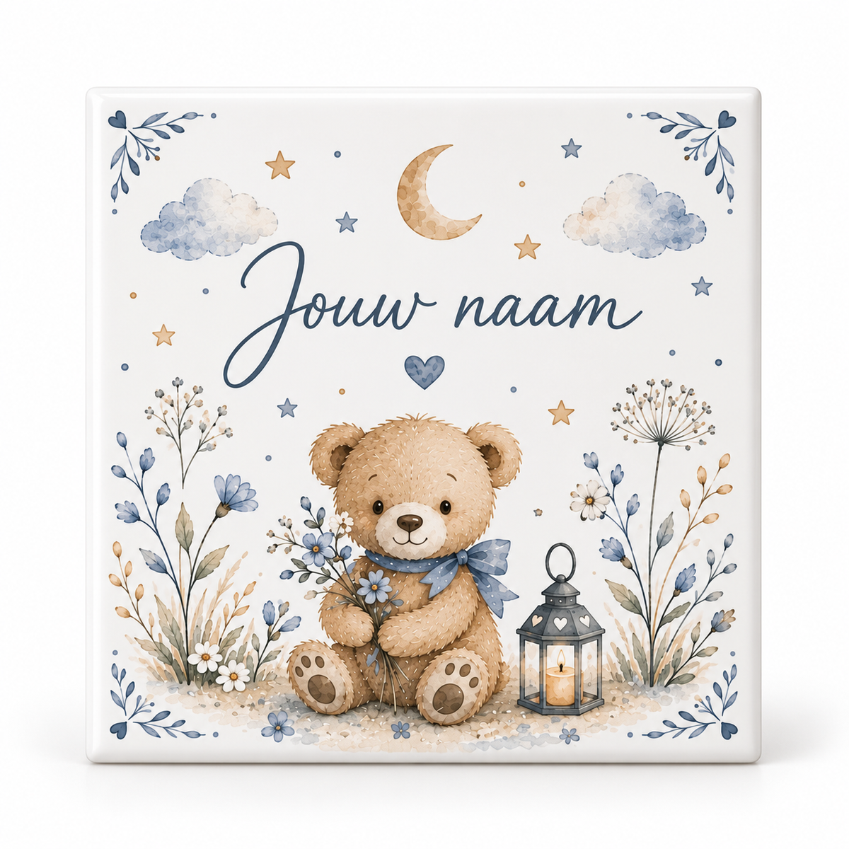 Gepersonaliseerd Baby Tegeltje met Naam, Beertje met Bloemen