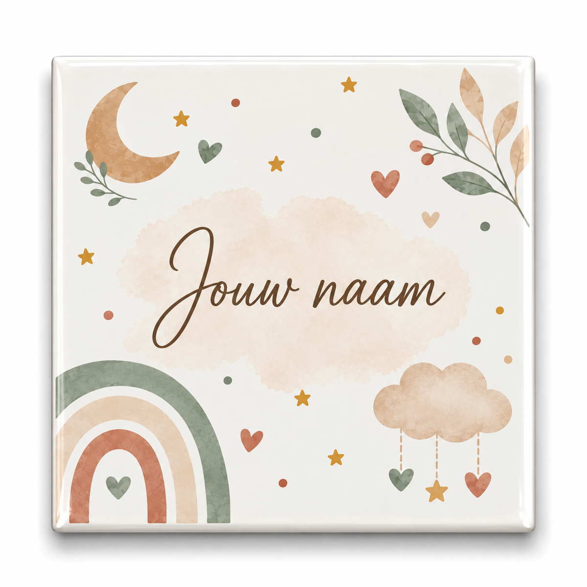Gepersonaliseerd Baby Tegeltje met Naam Regenboog, Maan & Wolkje