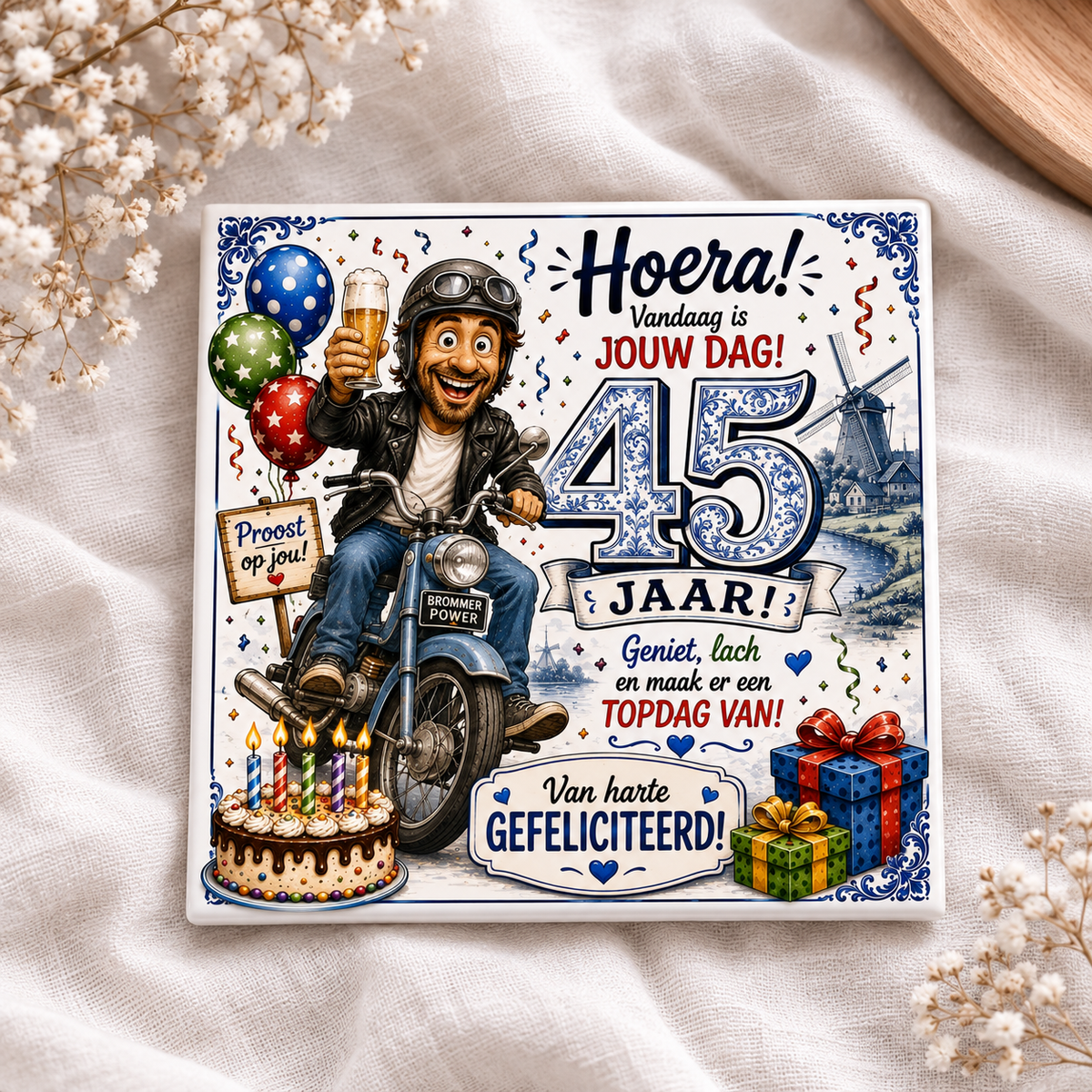 Gepersonaliseerd Verjaardag Tegeltje met Leeftijd – Brommer