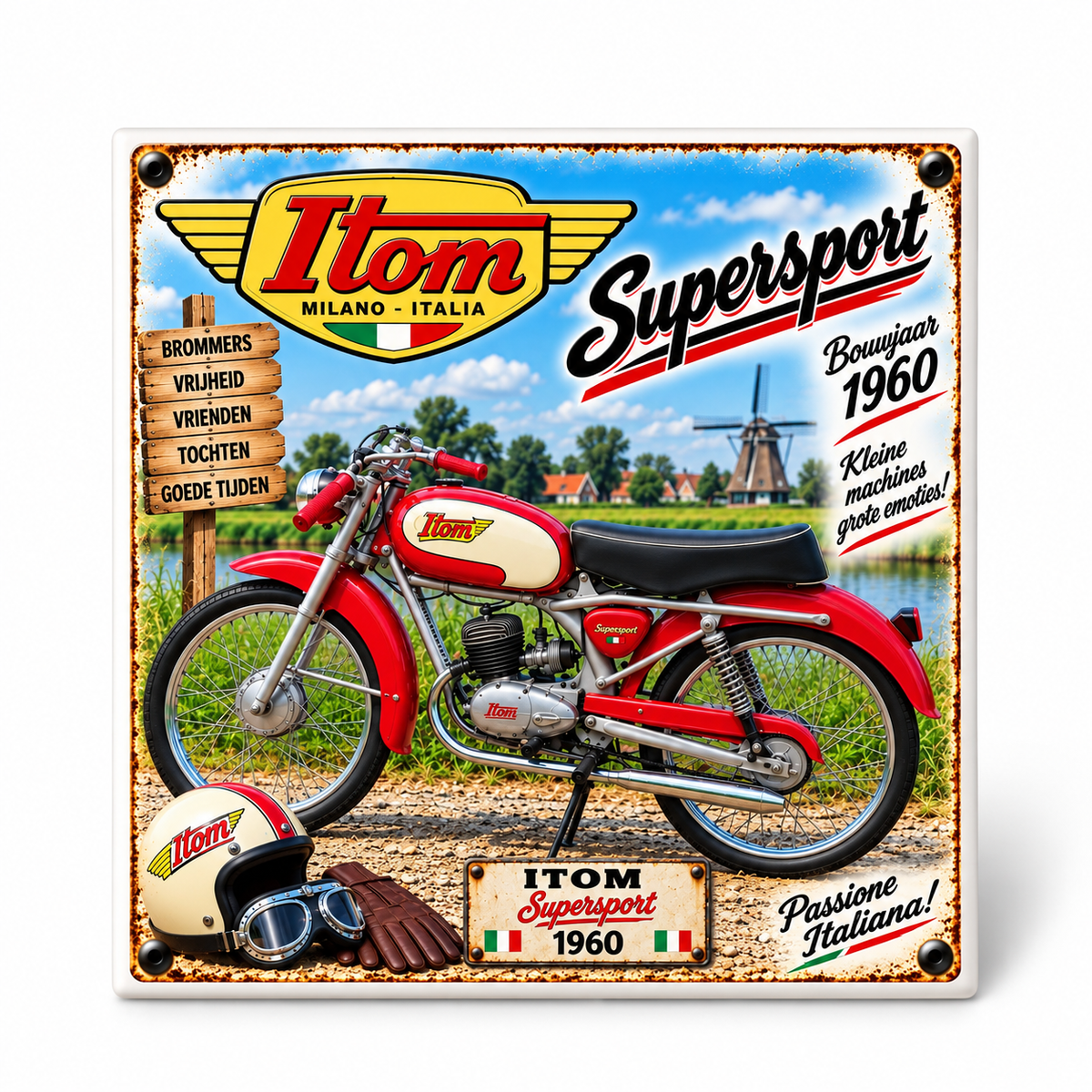 Itom Supersport 1960 Tegeltje Klassieke Italiaanse Brommer