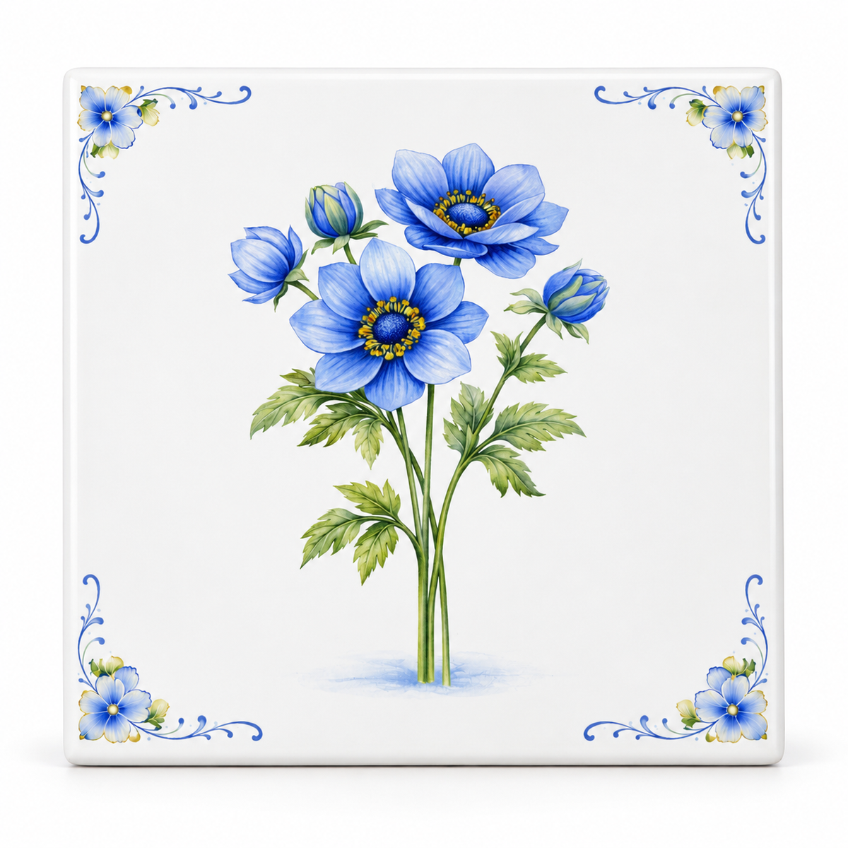 Blauwe Bloemen Tegeltje Botanisch Bloemenboeket