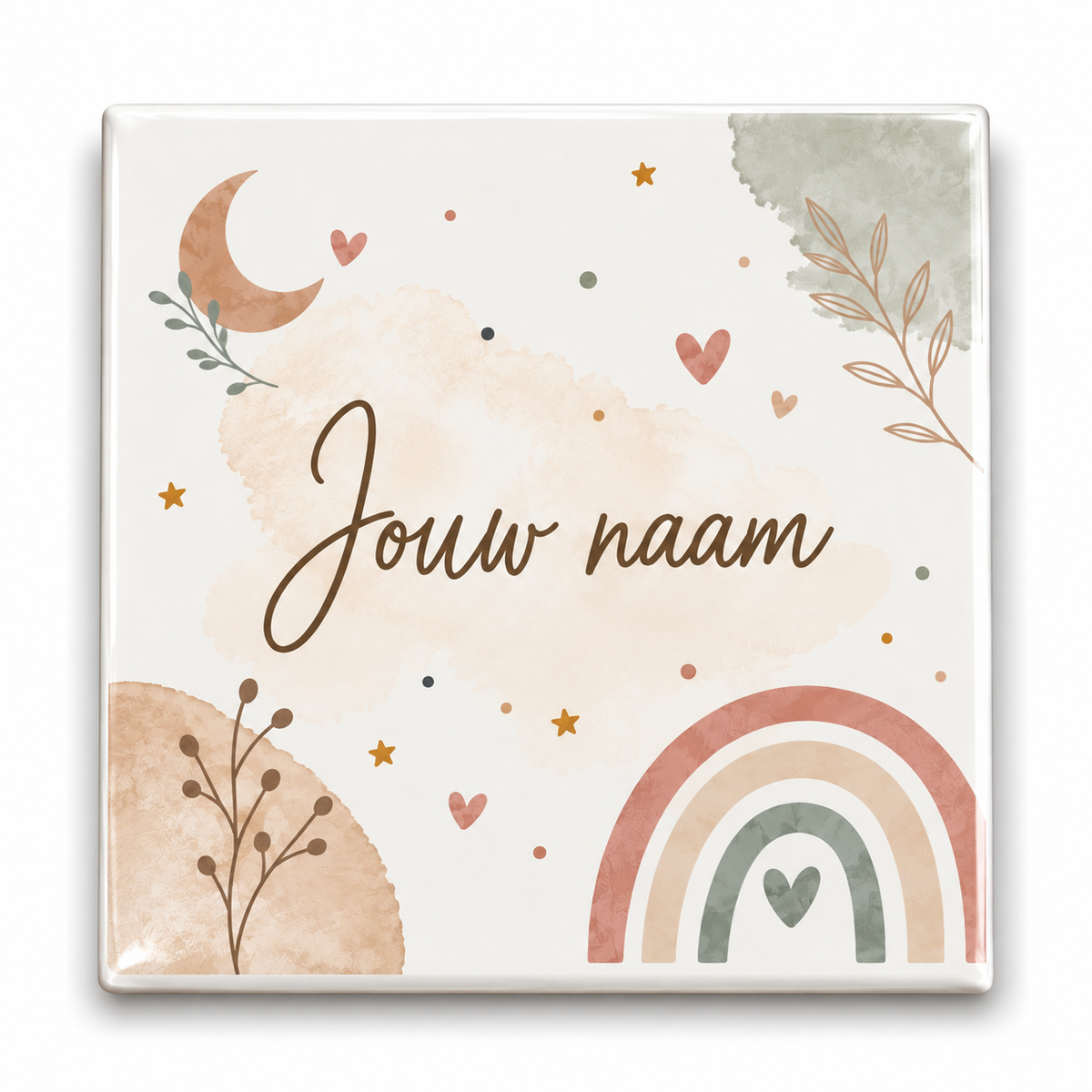 Gepersonaliseerd Baby Tegeltje met Naam Regenboog & Maan