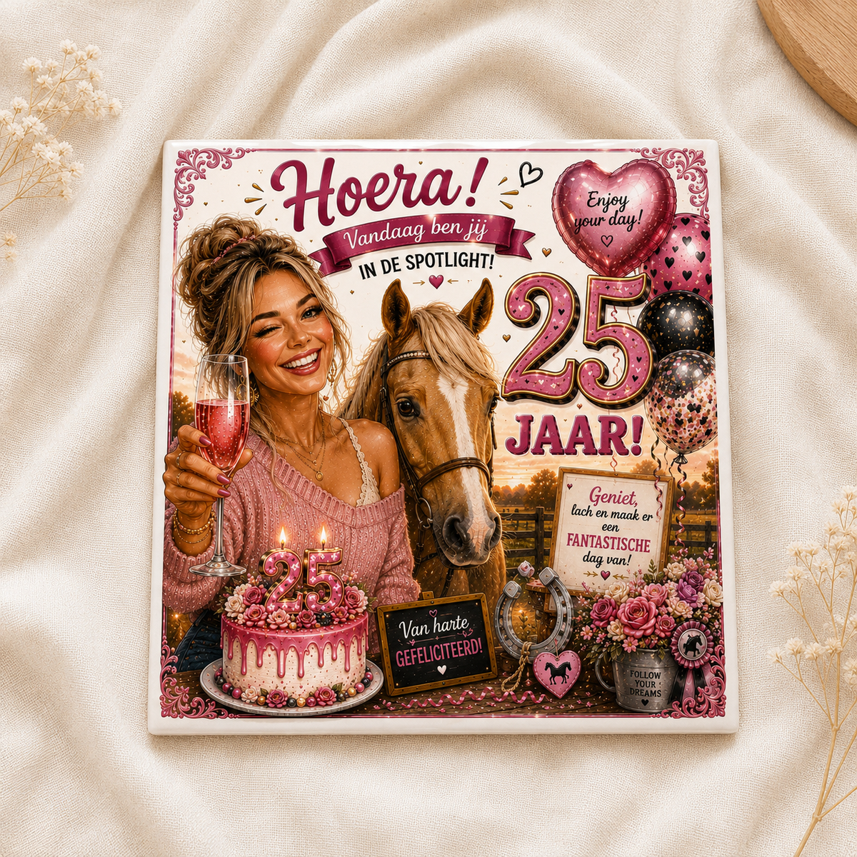 Gepersonaliseerd Verjaardag Tegeltje voor Paardenliefhebber II – Eigen Leeftijd