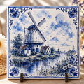 Zomers Delfts Blauw Tegeltje – Zon, Zee & Strand | Vintage Wandtegel