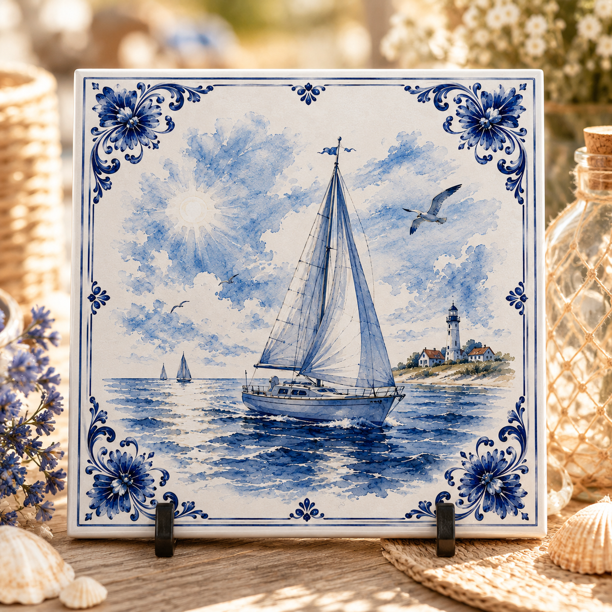Azulejo Delft Azul de Verano – Sol, Mar y Playa | Azulejo Decorativo Vintage