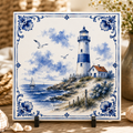 Zomers Delfts Blauw Tegeltje – Zon, Zee & Strand | Vintage Wandtegel