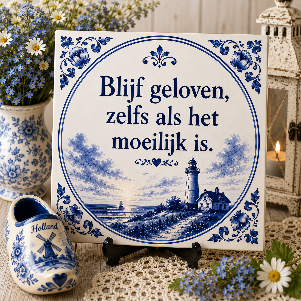 Delfts Blauw Tegeltje | Inspirerende Teksten & Tijdloze Woondecoratie