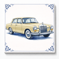Delfts Blauw Tegeltje met Oldtimer – Gele Vintage Mercedes