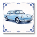Delfts Blauw Tegeltje met Oldtimer – Blauwe Vintage Volkswagen