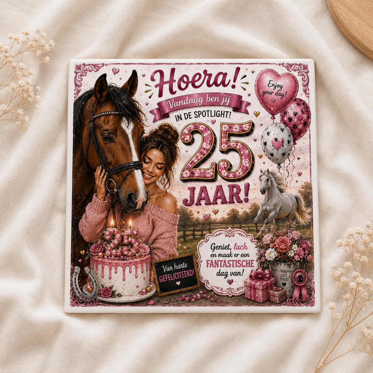 Gepersonaliseerd Verjaardag Tegeltje voor Paardenliefhebber – Eigen Leeftijd