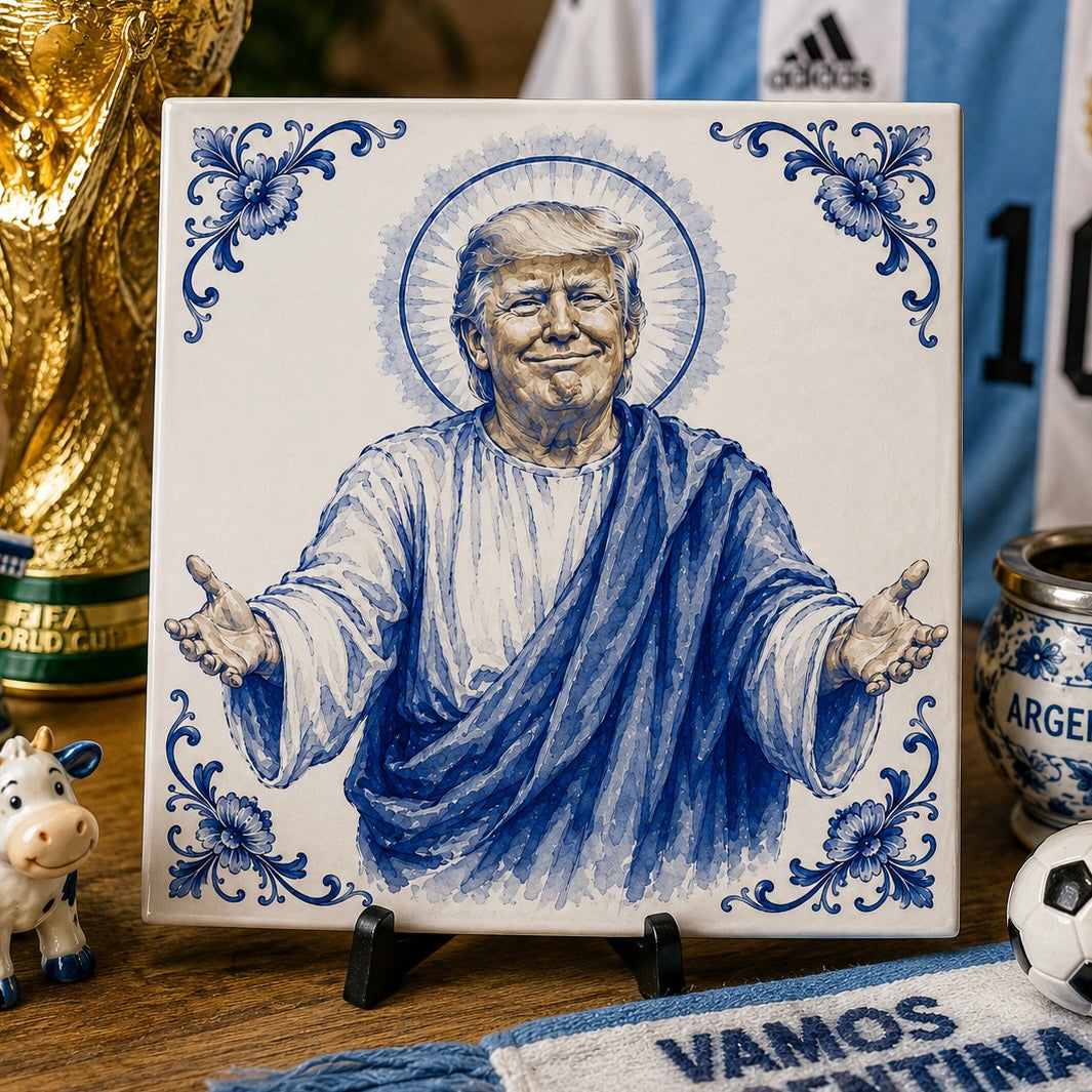 Azulejo de Delft – Trump Santo | Diseño Satírico