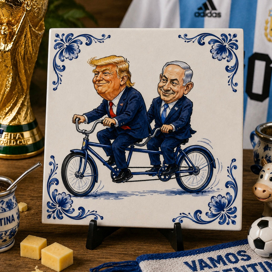 Delfts Blauw Tegeltje – Politieke Satire | Op de Tandem