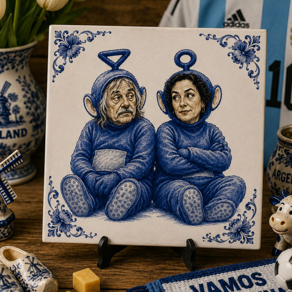 Delfts Blauw Tegeltje – Politieke Satire | Teletubbies