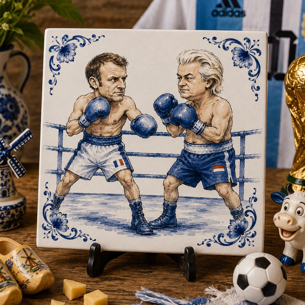Delfts Blauw Tegeltje – Politieke Satire | Bokswedstrijd