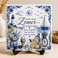 Zomers Delfts Blauw Tegeltje – Zon, Zee & Strand | Vintage Wandtegel