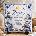 Zomers Delfts Blauw Tegeltje – Zon, Zee & Strand | Vintage Wandtegel