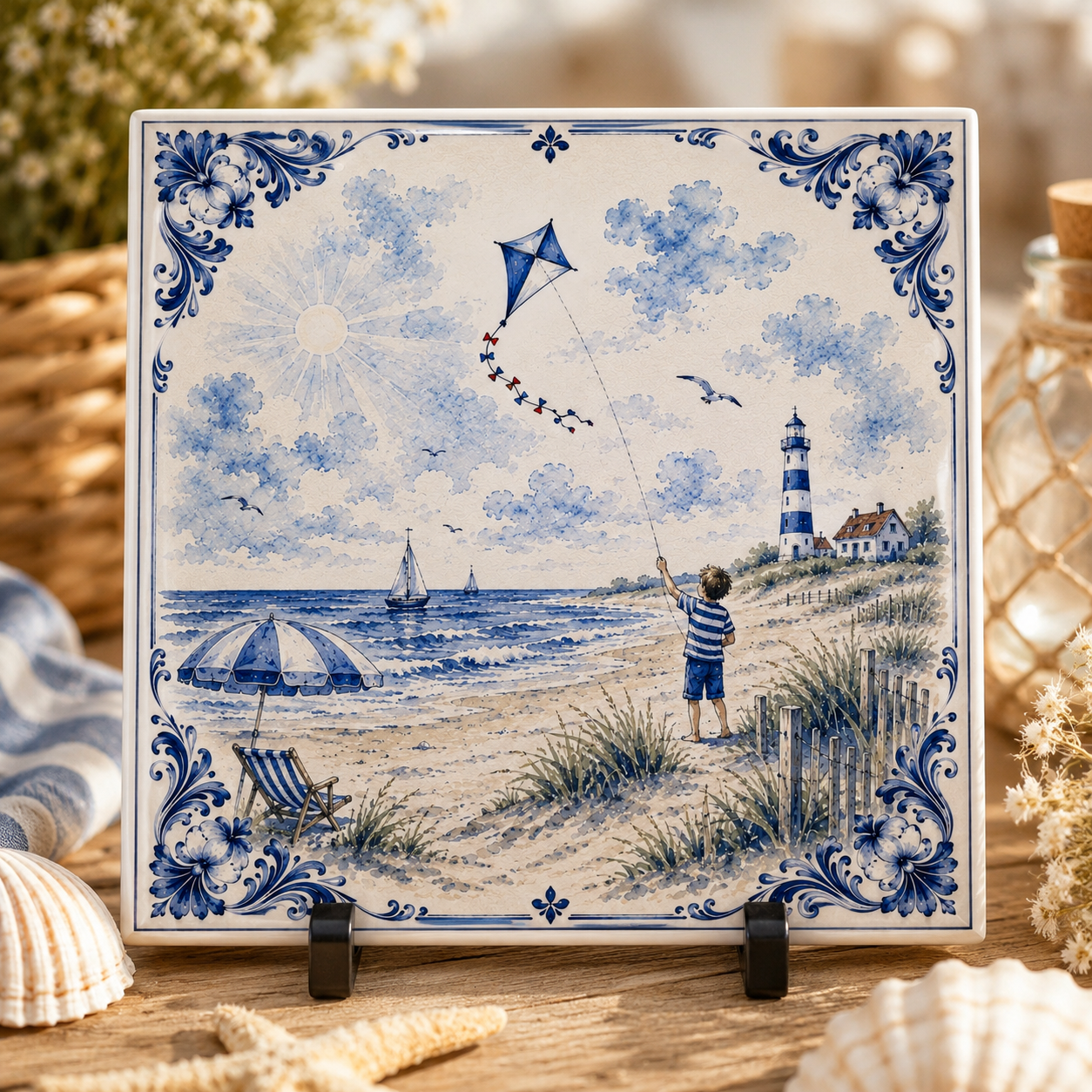 Azulejo Delft Azul de Verano – Sol, Mar y Playa | Azulejo Decorativo Vintage