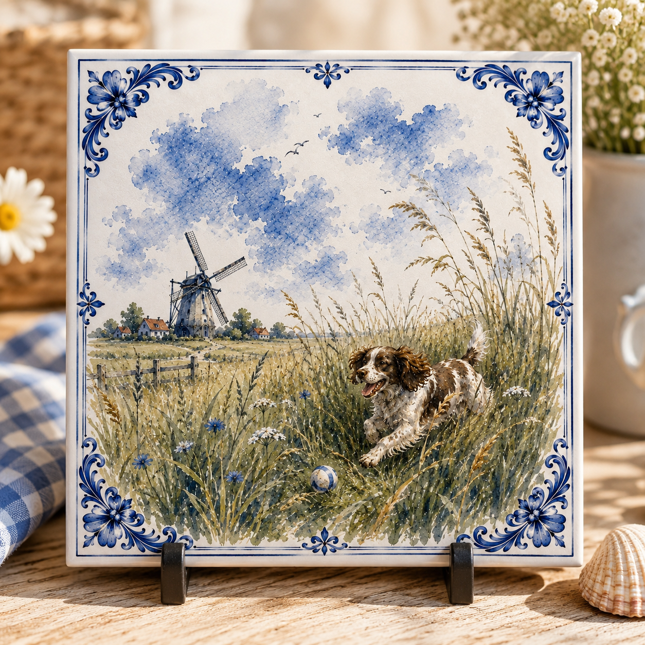 Azulejo de Delft Azul de Verano – Sol, Mar y Playa | Azulejo Decorativo Vintage