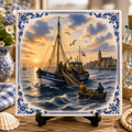 Ouderwets Gezellig Delfts Blauw Tegeltje – Genieten en sfeervol| Vintage Wandtegel