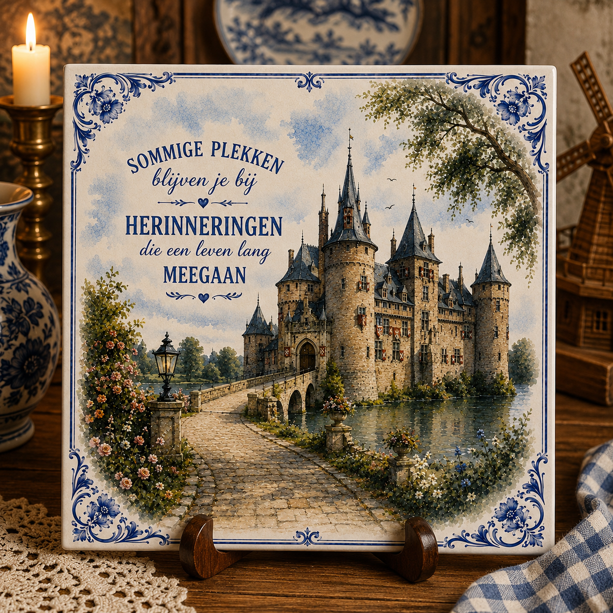 Delfts Blauw Tegeltje – Mooie Herinneringen | Decoratief Design