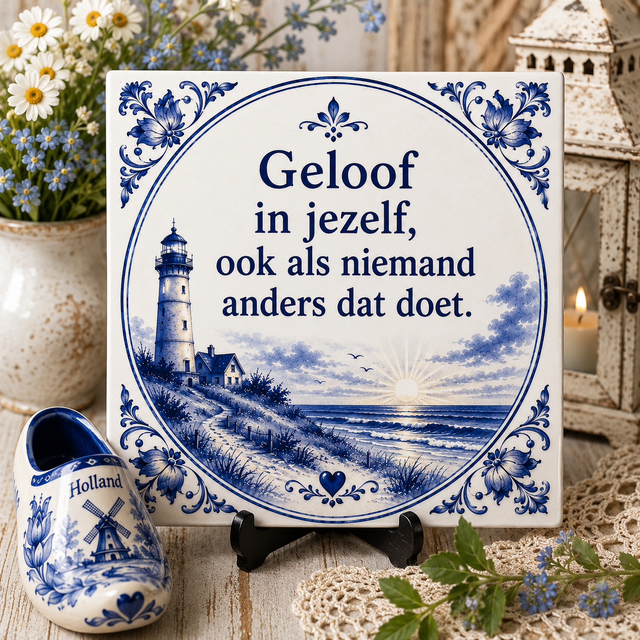 Delfts Blauw Tegeltje | Inspirerende Teksten & Tijdloze Woondecoratie