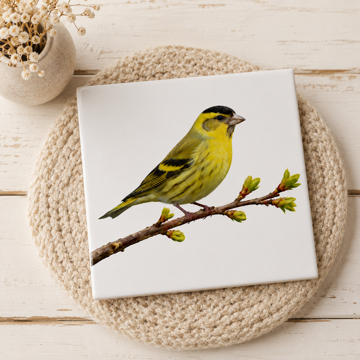 Azulejo con Camachuelo Común – Ilustración Vintage de Pájaro