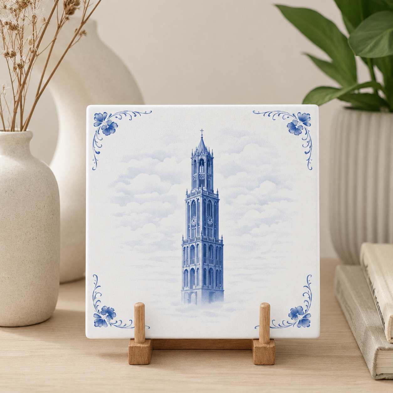 Azulejo Delft Azul con la Torre Dom – Ilustración de Arquitectura Clásica