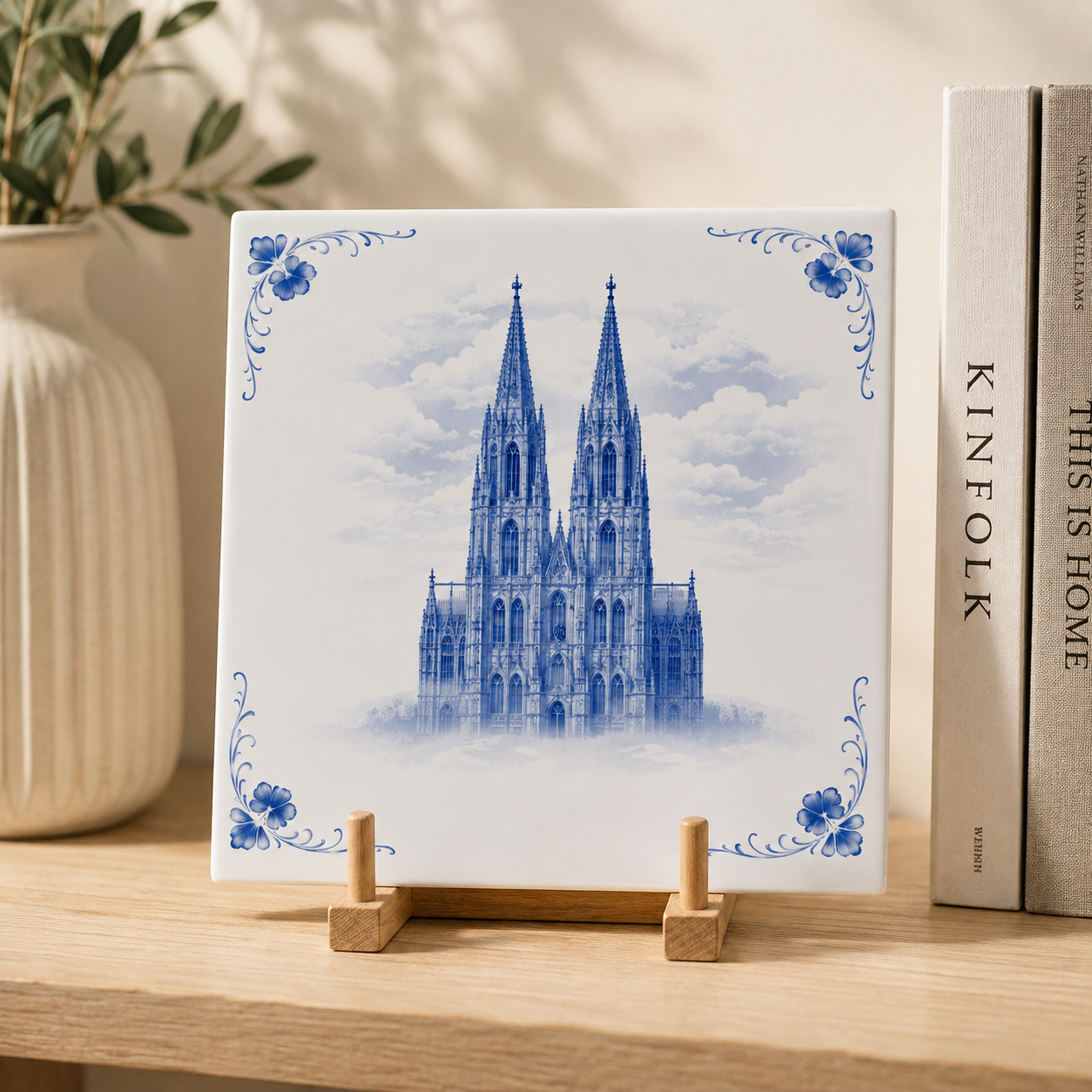 Azulejo de Delft con Catedral – Ilustración Arquitectura Clásica