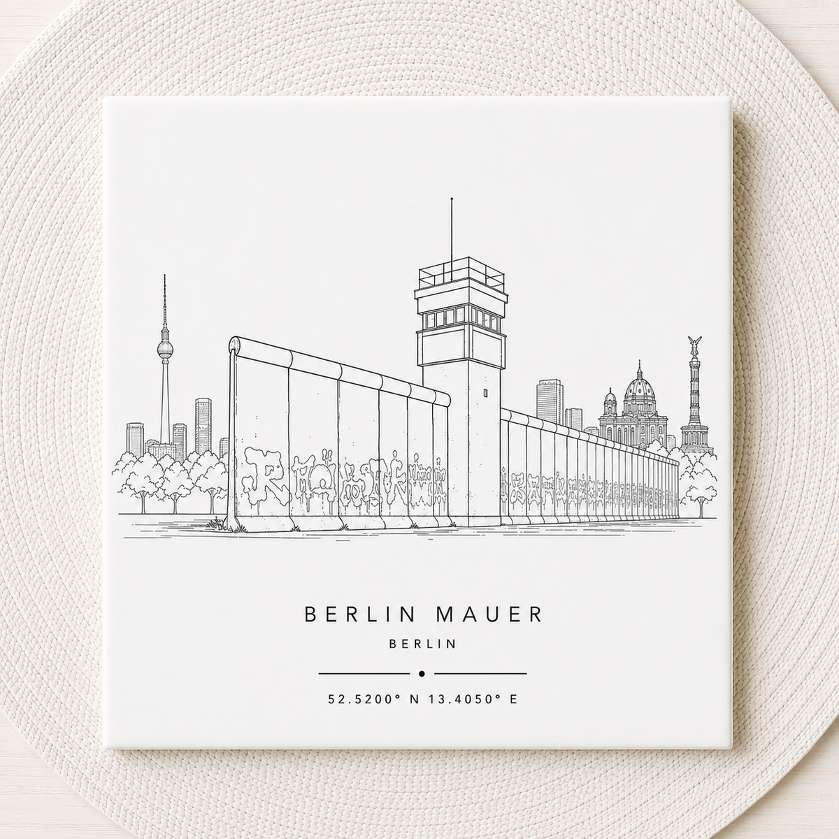 Berlin Mauer Tegeltje | Berlijn Skyline & Coördinaten