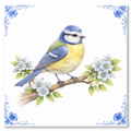 Delfts Blauw Tegeltje met Pimpelmees – Vintage Vogel Illustratie
