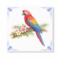 Delfts Blauw Tegeltje met Papegaai – Tropische Vogel Illustratie