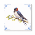 Delfts Blauw Tegeltje met Zwaluw – Vintage Vogel Illustratie