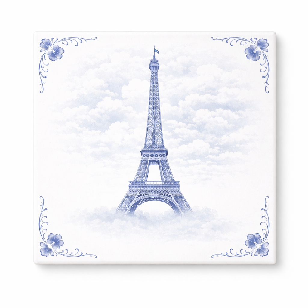 Delfts Blauw Tegeltje Eiffeltoren – Vintage Parijs Decoratie