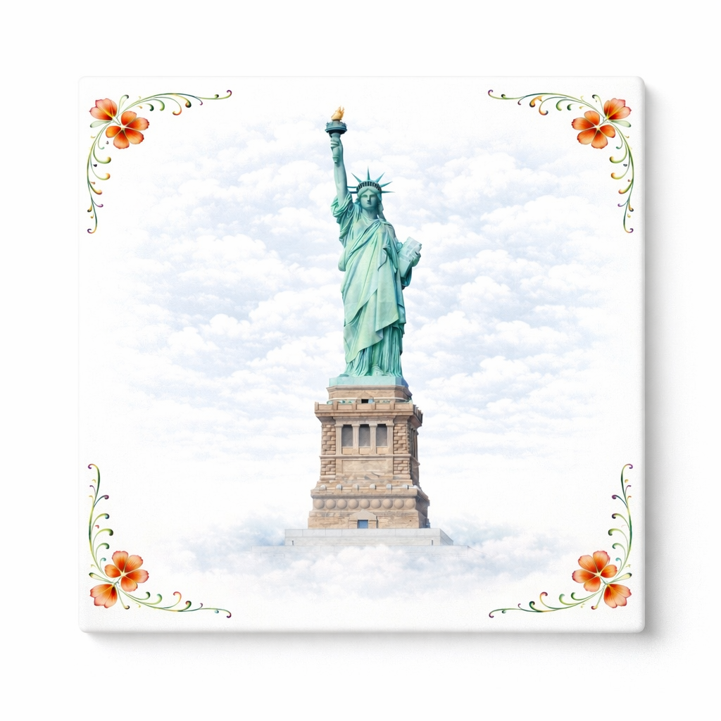 Delfts Blauw Tegeltje Vrijheidsbeeld – Vintage New York Decoratie
