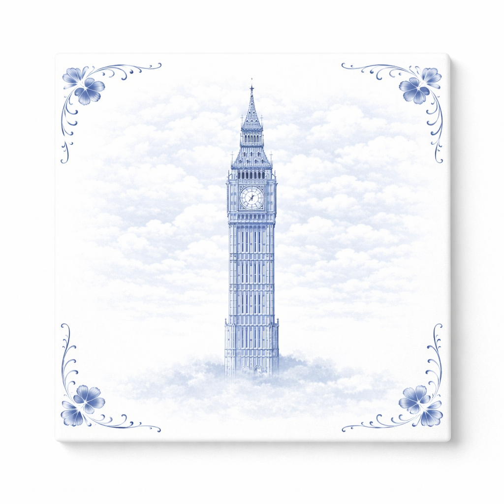 Delfts Blauw Tegeltje Big Ben – Vintage Londen Decoratie