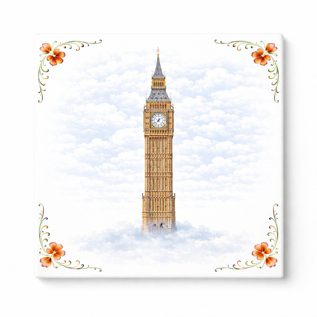 Delfts Blauw Tegeltje Big Ben – Vintage Londen Decoratie