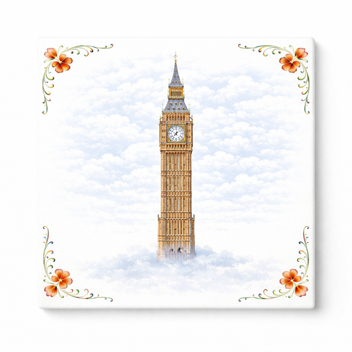 Delfts Blauw Tegeltje Big Ben – Vintage Londen Decoratie