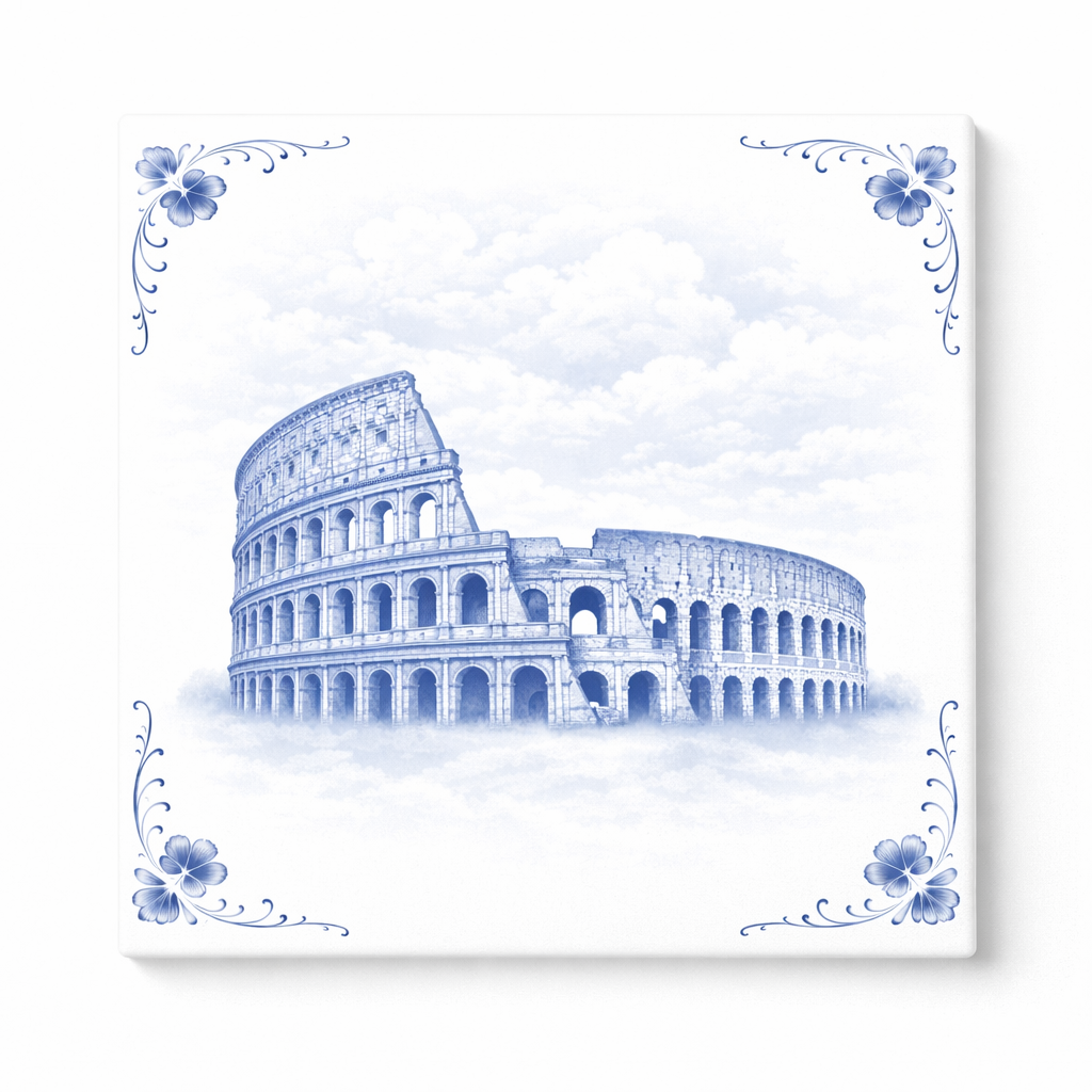 Delfts Blauw Tegeltje Colosseum – Vintage Rome Decoratie