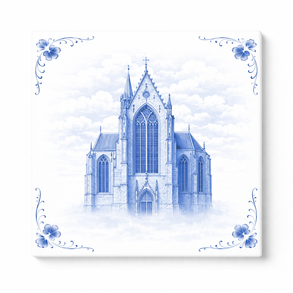 Delfts Blauw Tegeltje Kathedraal – Klassieke Architectuur Decoratie