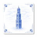 Delfts Blauw Tegeltje met Domtoren – Klassieke Architectuur Illustratie