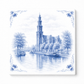 Delfts Blauw Tegeltje met Amsterdam Uitzicht – Klassieke Architectuur Illustratie