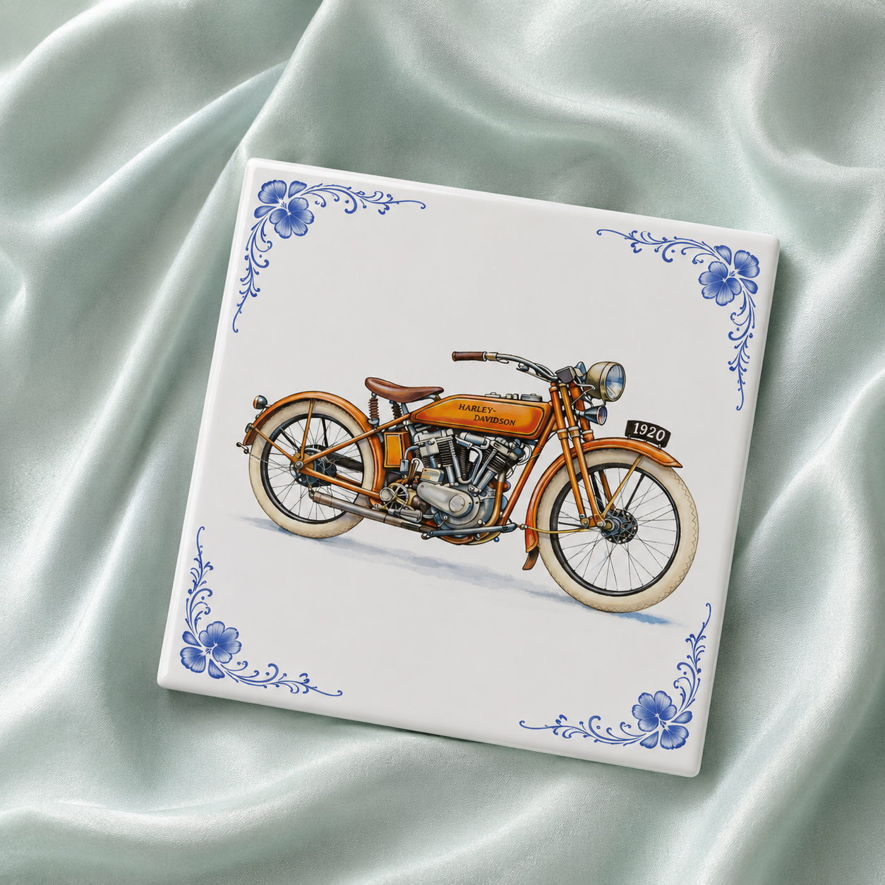 Azulejo de Delft Harley-Davidson Moto – Decoración Clásica de Moto Vintage Naranja (Old Timer)