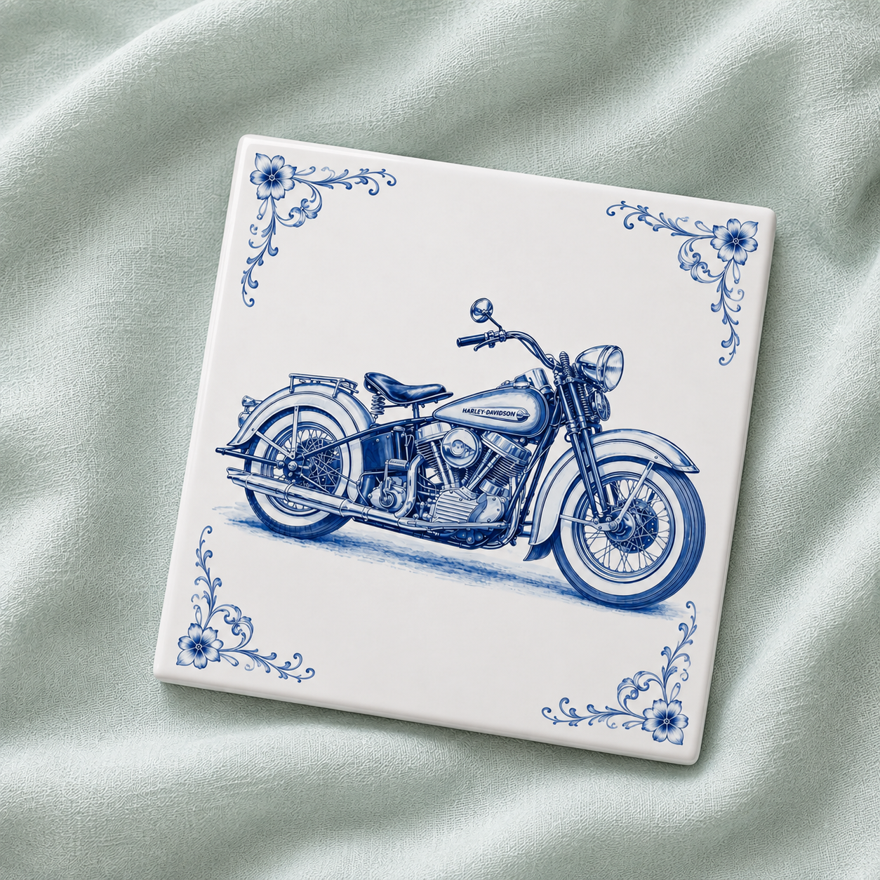 Azulejo Delft Azul Harley-Davidson Moto – Decoración Clásica Vintage de Moto en Azul de Delft (Clásica)