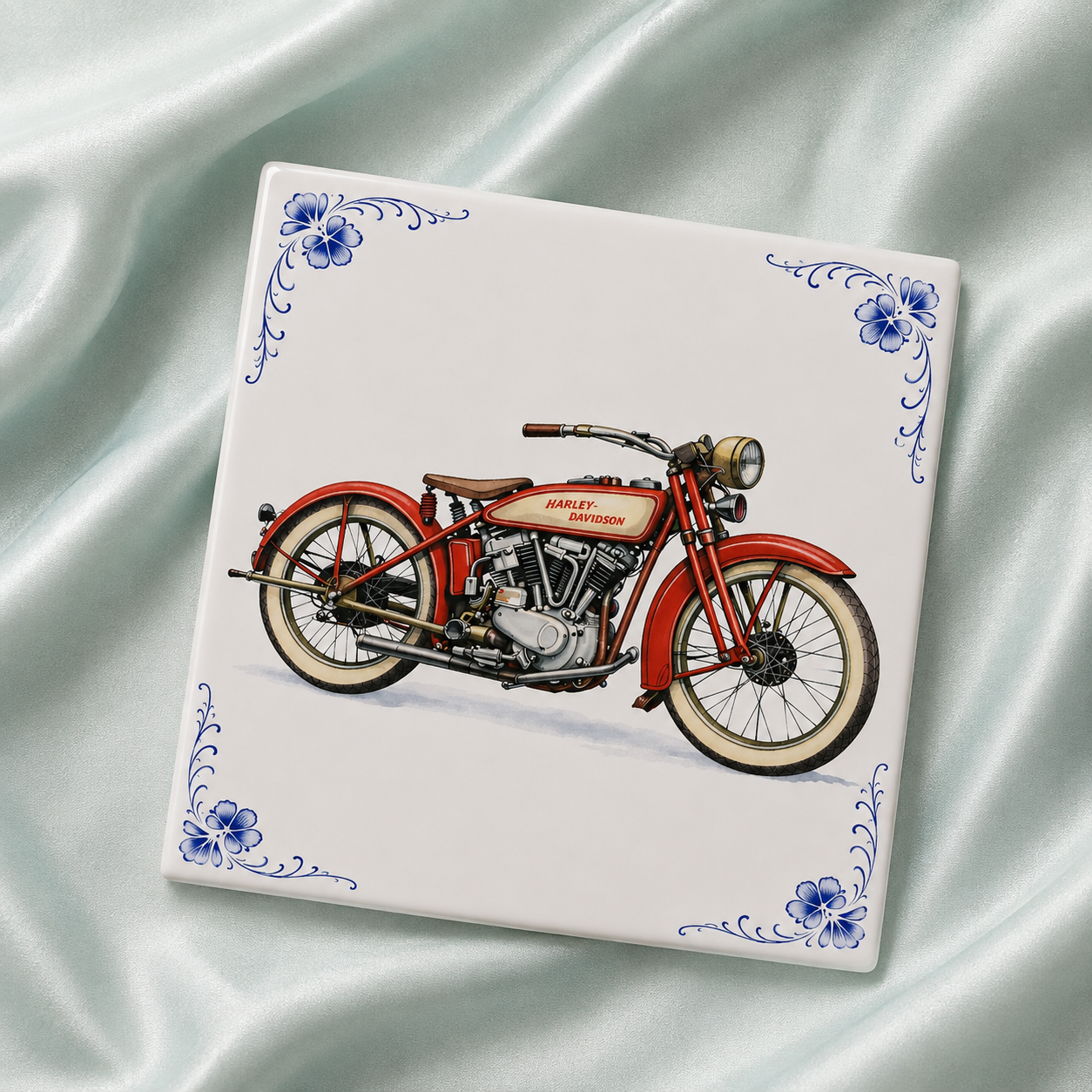 Azulejo Delft Azul Harley-Davidson Moto – Decoración Clásica Roja de Moto Vintage (Old Timer)
