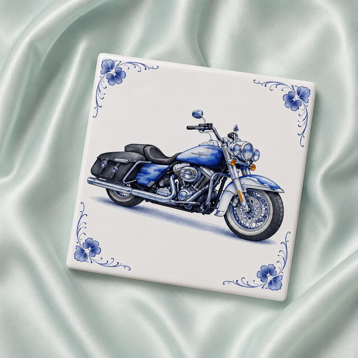 Azulejo Delft Azul Harley-Davidson Moto - Decoración Clásica Vintage de Moto Azul