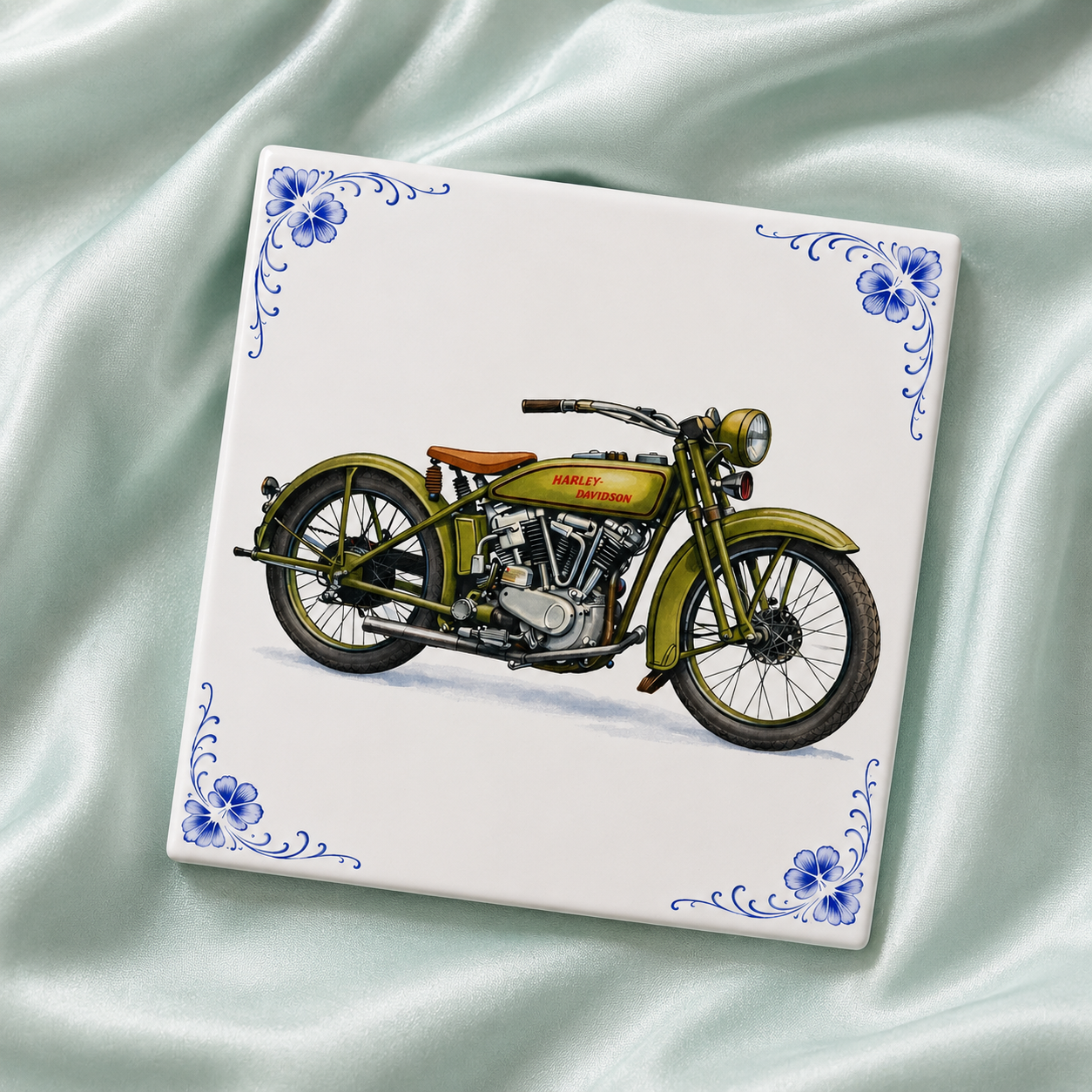 Azulejo Delft Azul Harley-Davidson Moto – Decoración Clásica Vintage Verde de Moto (Clásica)